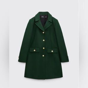 ZARA Manteco Wool Coat — Moss Green — Gold Buttons — Size M — NWT